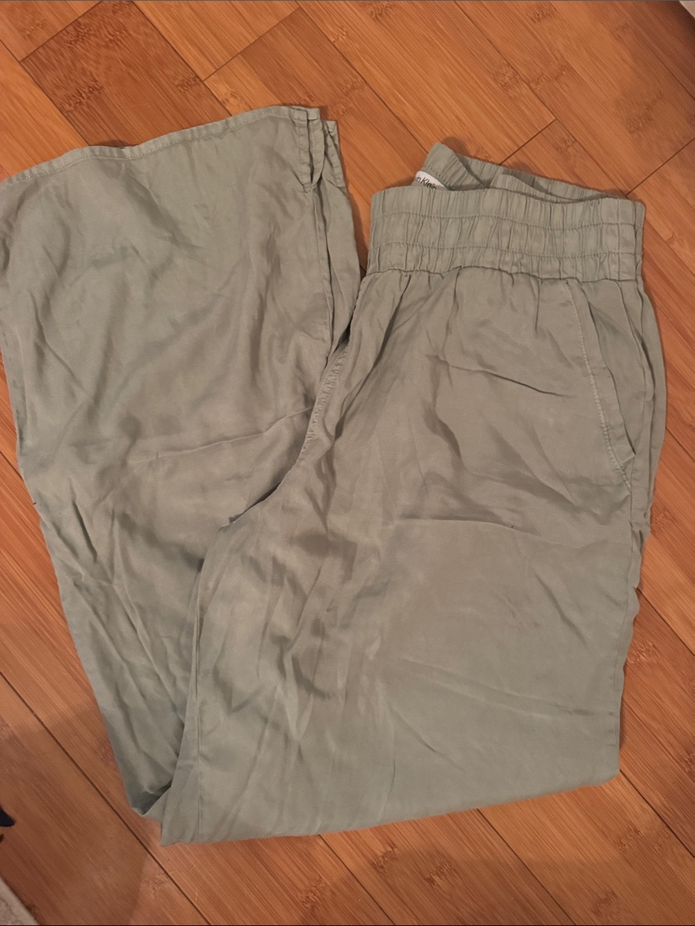 Calvin Klein Women's Sage Green Elastic-Waist wide leg pants